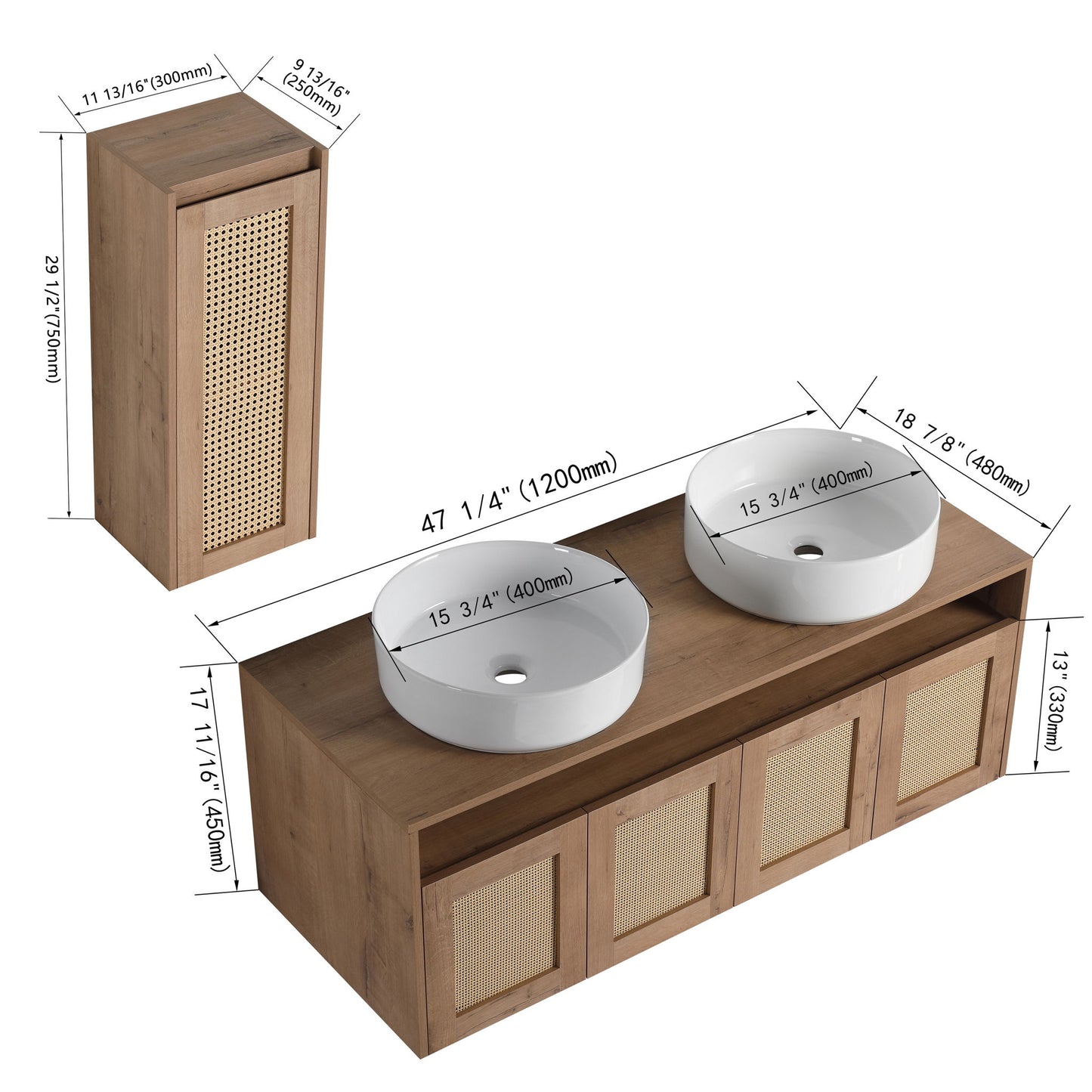 Bathroom Vanity With Art Sink And Side Cabinet, Float Mounting Design