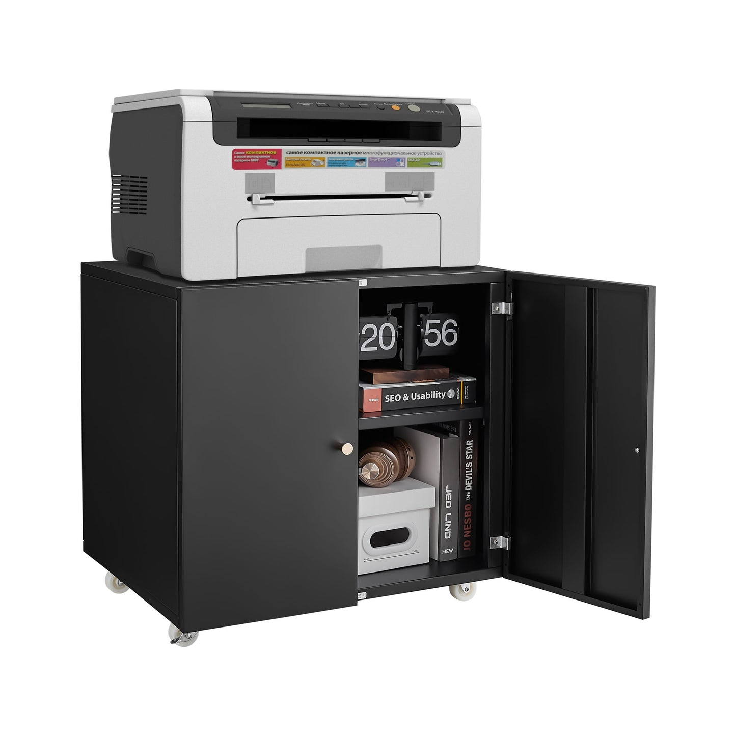 Office Furniture Copier Cabinet 2 Door Steel Copier Stand Mobile Pedestal File Printer Stand