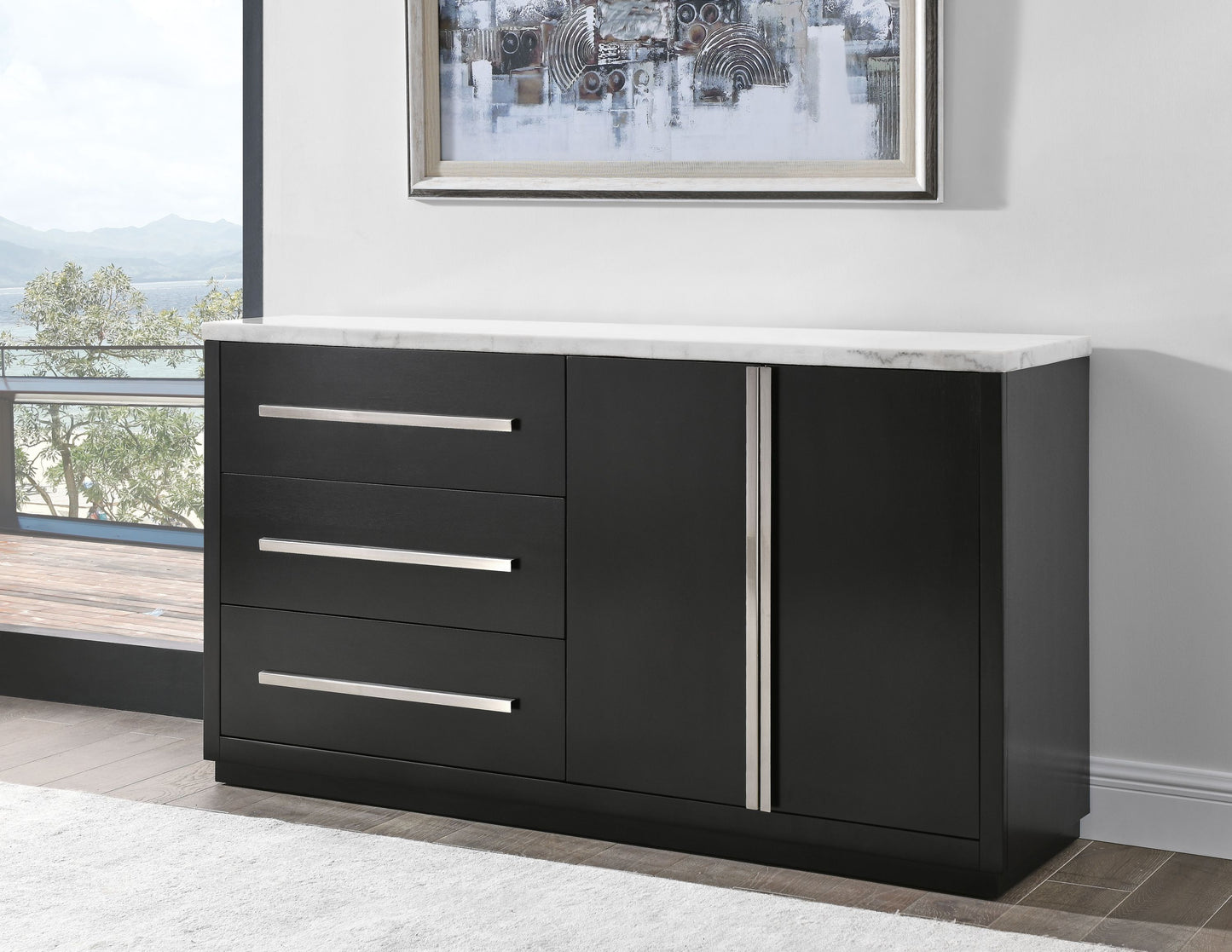 Camila - White Marble Top Server - Black