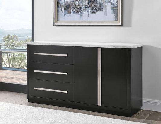 Camila - White Marble Top Server - Black