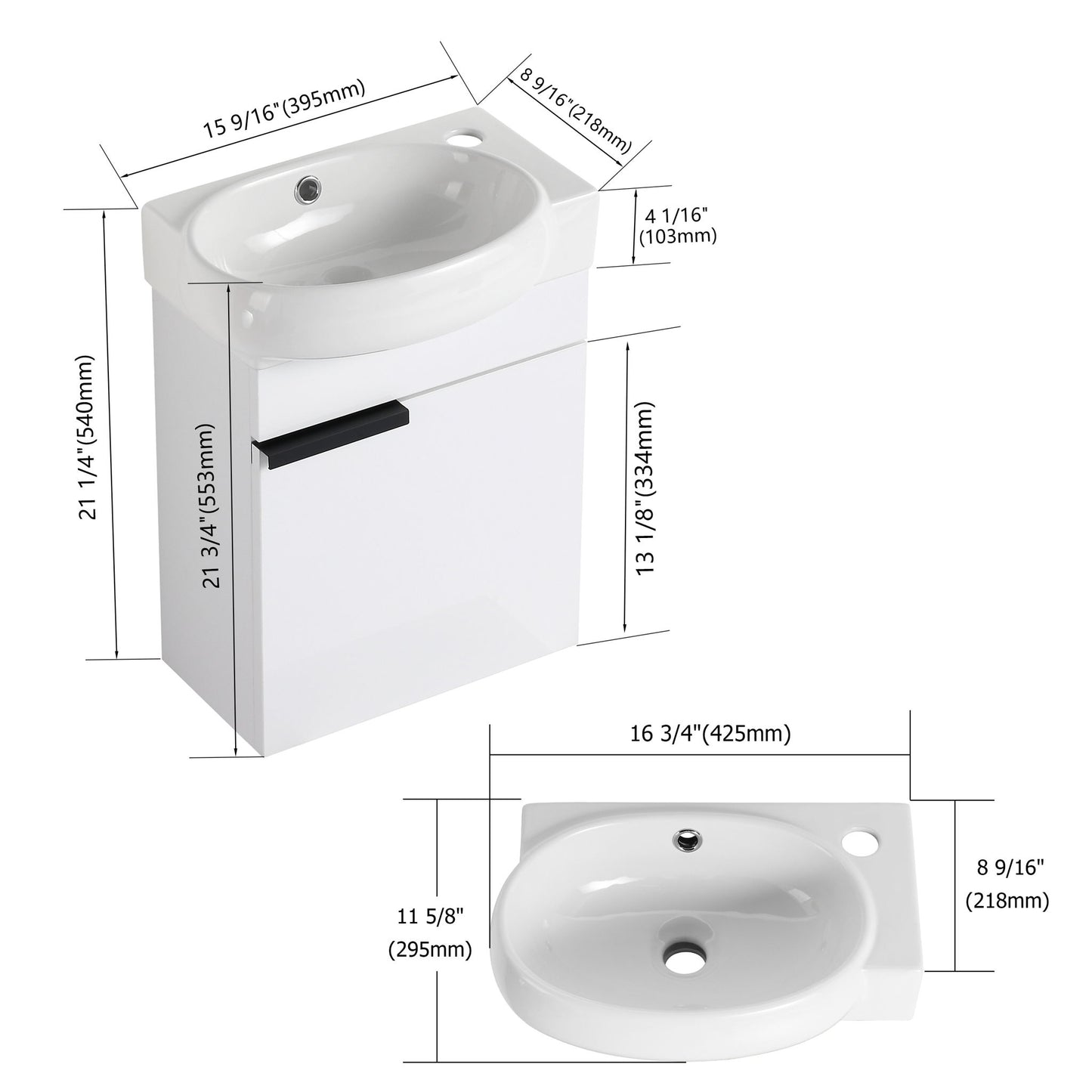 Soft Close Doors Bathroom Vanity With Sink, Compact Wall Mounted Design Basin