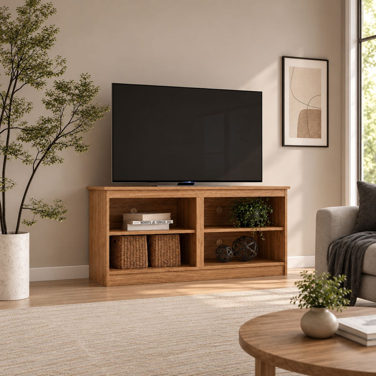 TV Stand For TVs Up To 50" With Open Shelves And Cable Management