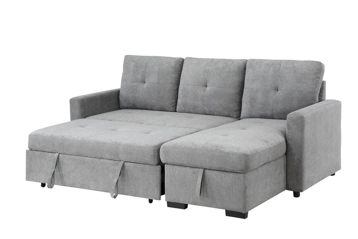 Serenity - Fabric Reversible Sleeper Sectional Sofa With Storage Chaise - Gray