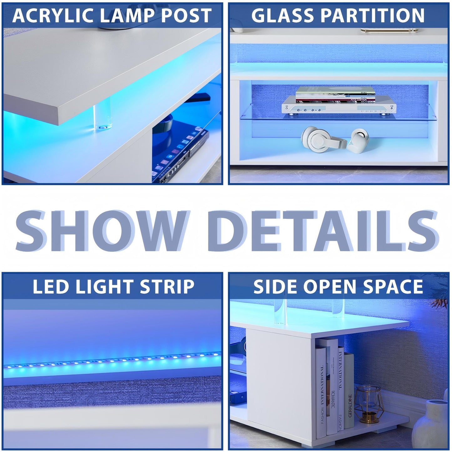 TV Stant With LED And Large Side Cabinet