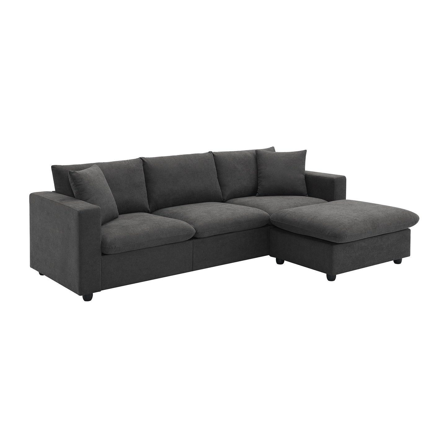 Modern Sectional Sofa, L-Shaped Couch Set With 2 Free Pillows, 4-Seat Polyester Fabric Couch Set With Convertible Ottoman For Living Room, Apartment, Office