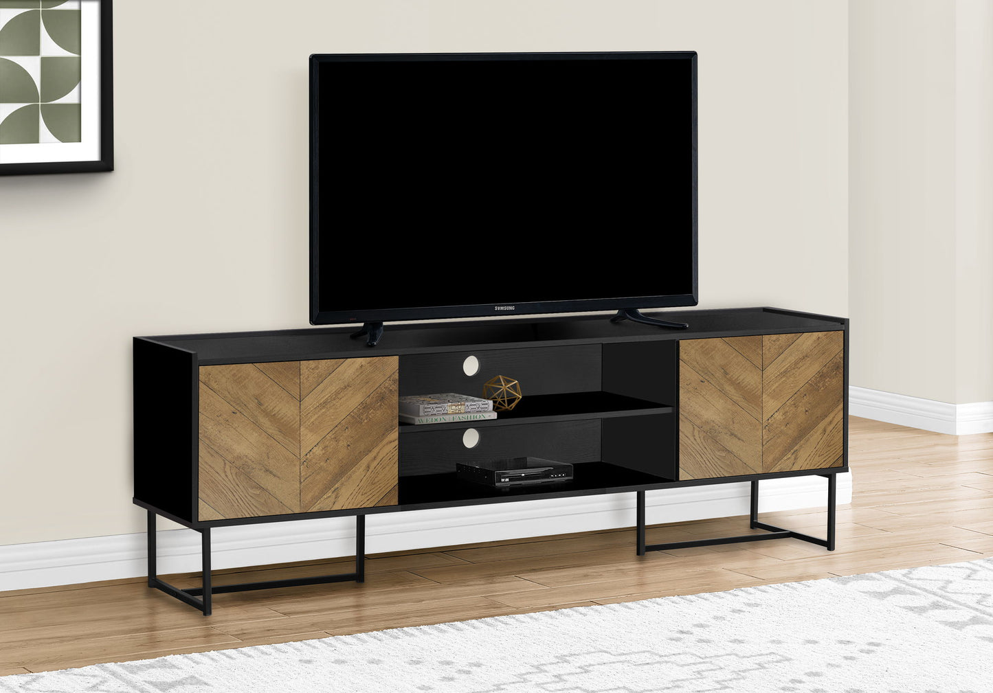 TV Stand, Console, Media Entertainment Center, Storage Cabinet, Modern - Black