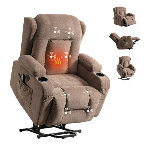 Power Lift Recliner Chair Recliners for Elderly with Heat and Massage Recliner Chair for Living Room with Infinite Position and Side Pocket,USB Charge Port(BROWN)