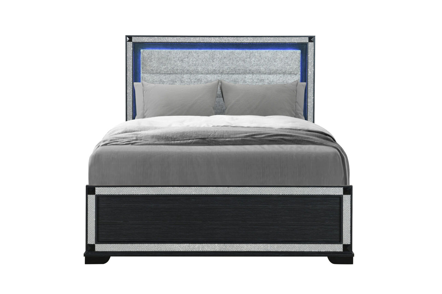 Soleil - King Bed Headboard With LED, Footboard And Slats - Charcoal / Dark Gray