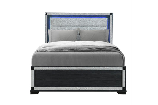 Soleil - King Bed Headboard With LED, Footboard And Slats - Charcoal / Dark Gray