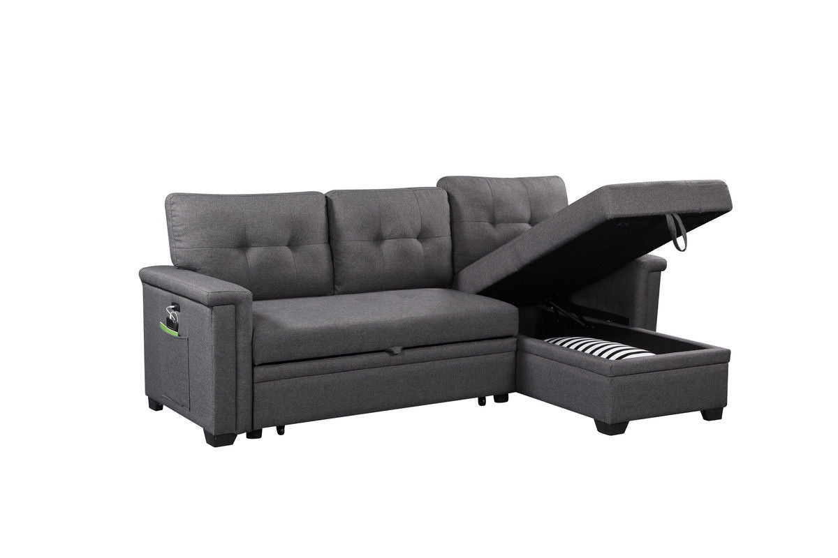 Nathan - Reversible Sleeper Sectional Sofa With Storage Chaise, USB Charging Ports And Pocket