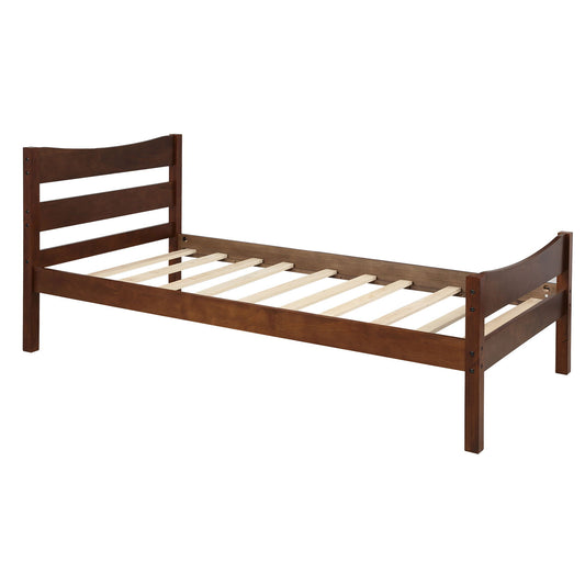 Twin Size Platform Bed With Headboard And Slat Support - Walnut