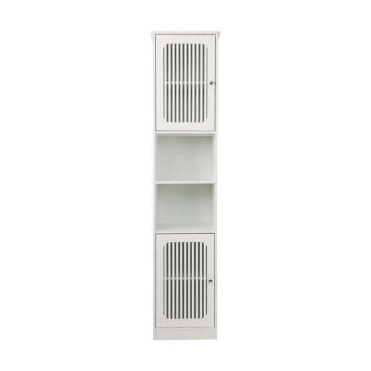 Tall Bathroom Cabinet With Adjustable Shelves, Louvered Door Floor Standing Storage Unit - White