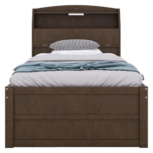LED Platform Bed With Trundle With Storage Headboard With Drawers