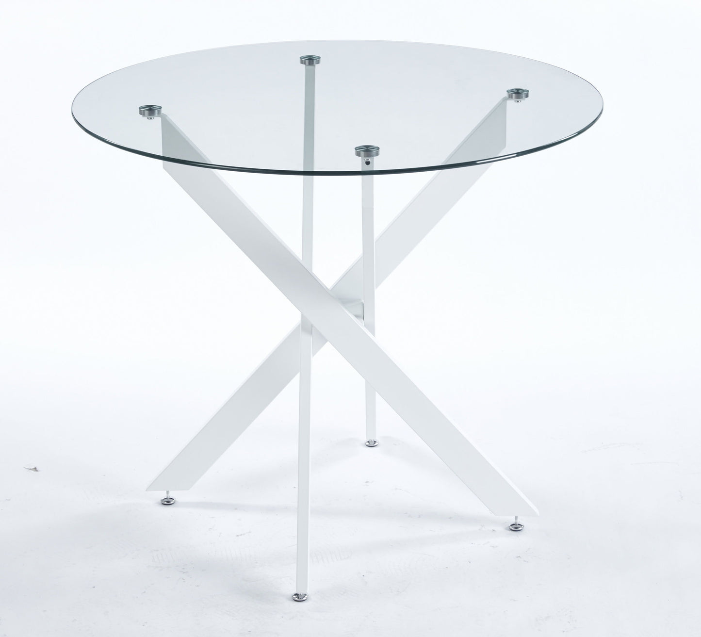 Dining Table With Cross Metal Leg And Tempered Glass, Modern Space Saving Kitchen Table For Living Room