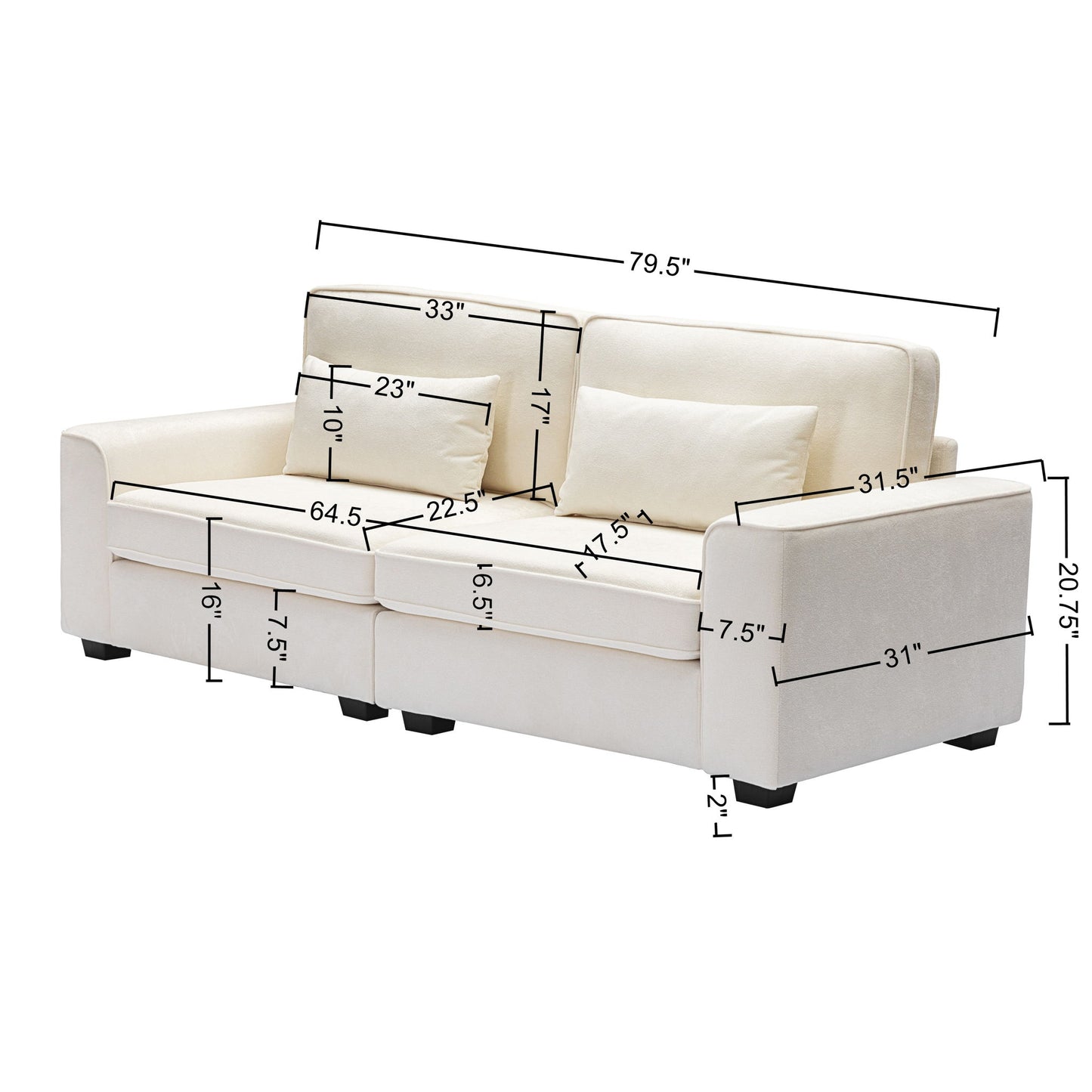 Modern Fabric Sofa With Plush Cushions, Sleek Arm Design