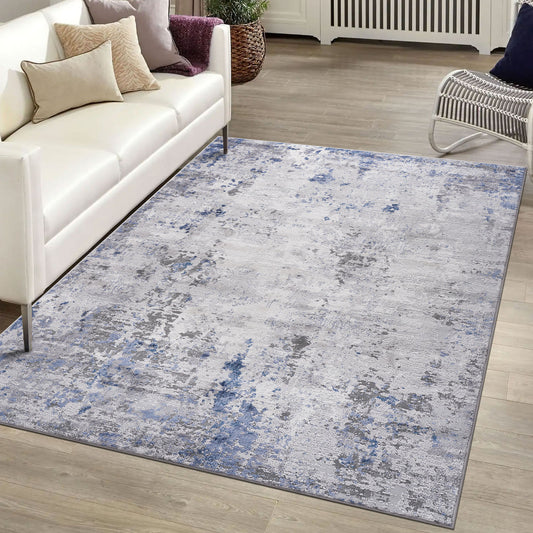 5' x 7' Abstract Non-Shedding Stylish And Stain Resistant Area Rug - Silver / Blue