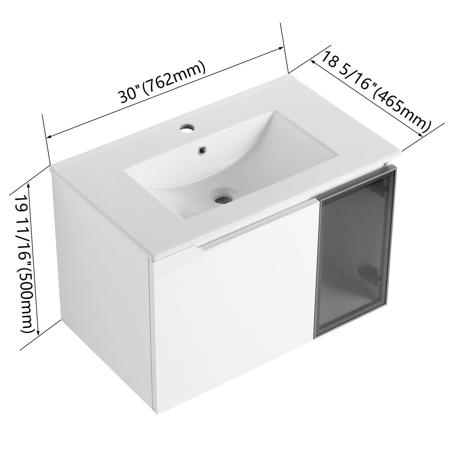 Wall Mounted Bathroom Vanity With Sink, 2 Soft Close Doors, Cabinet & Half Door
