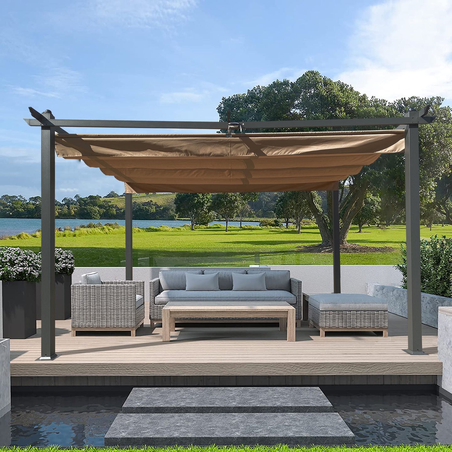 Outdoor Patio Retractable Pergola With Canopy Sun Shelter Pergola For Gardens, Terraces, Backyard