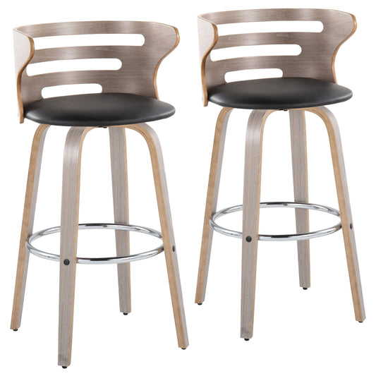 Cosini - Mid Century Modern Fixed Height, Barstool With Swivel With Round Footrest (Set of 2)