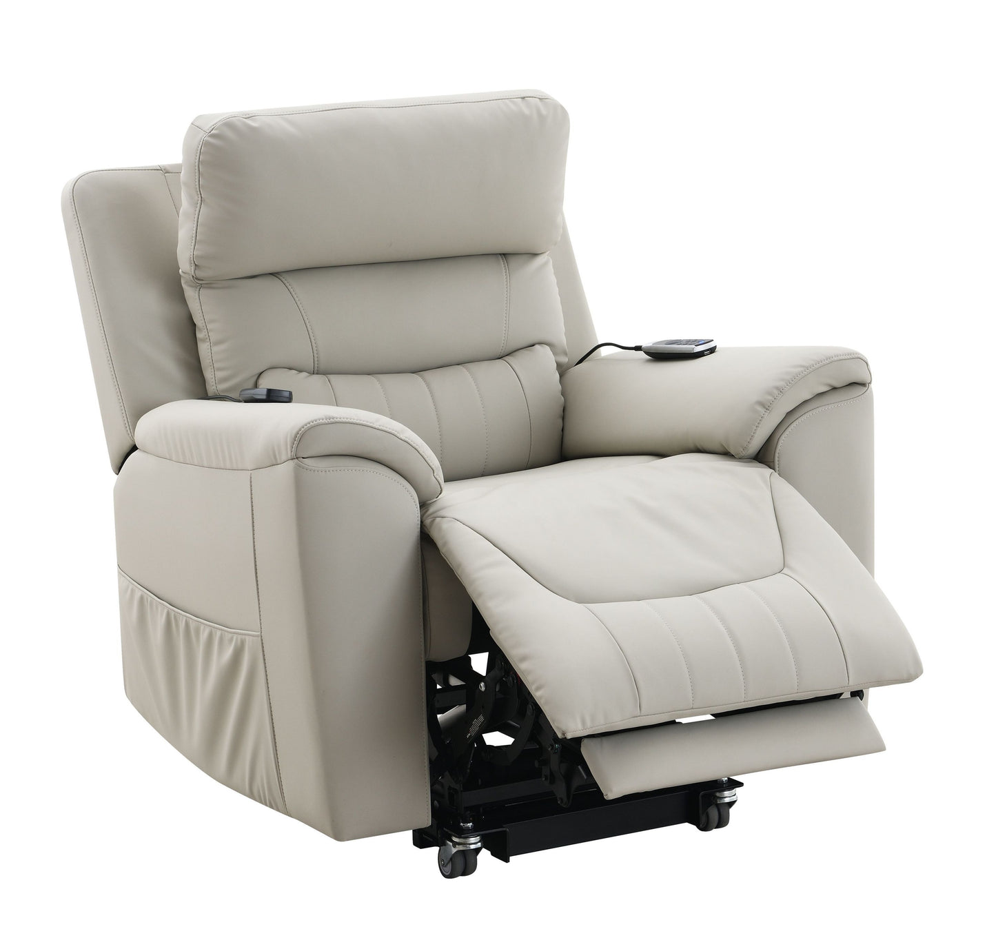 Marsha Light Gray Silicone Synthetic Leather Power Motion Recliner with Lift, Heating & Massage Chair