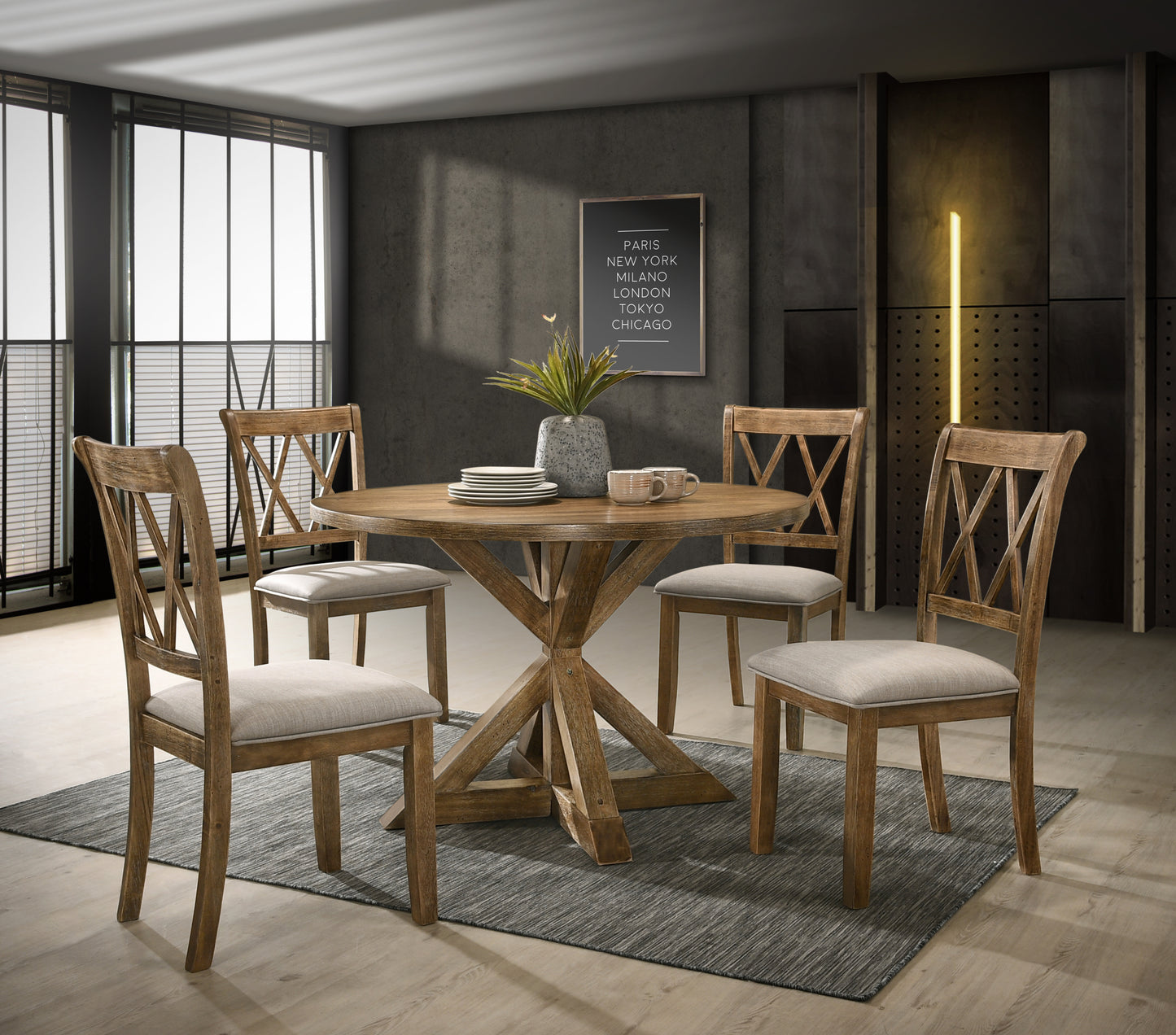 Windvale Cross-Buck Wood 5-Piece Dining Set