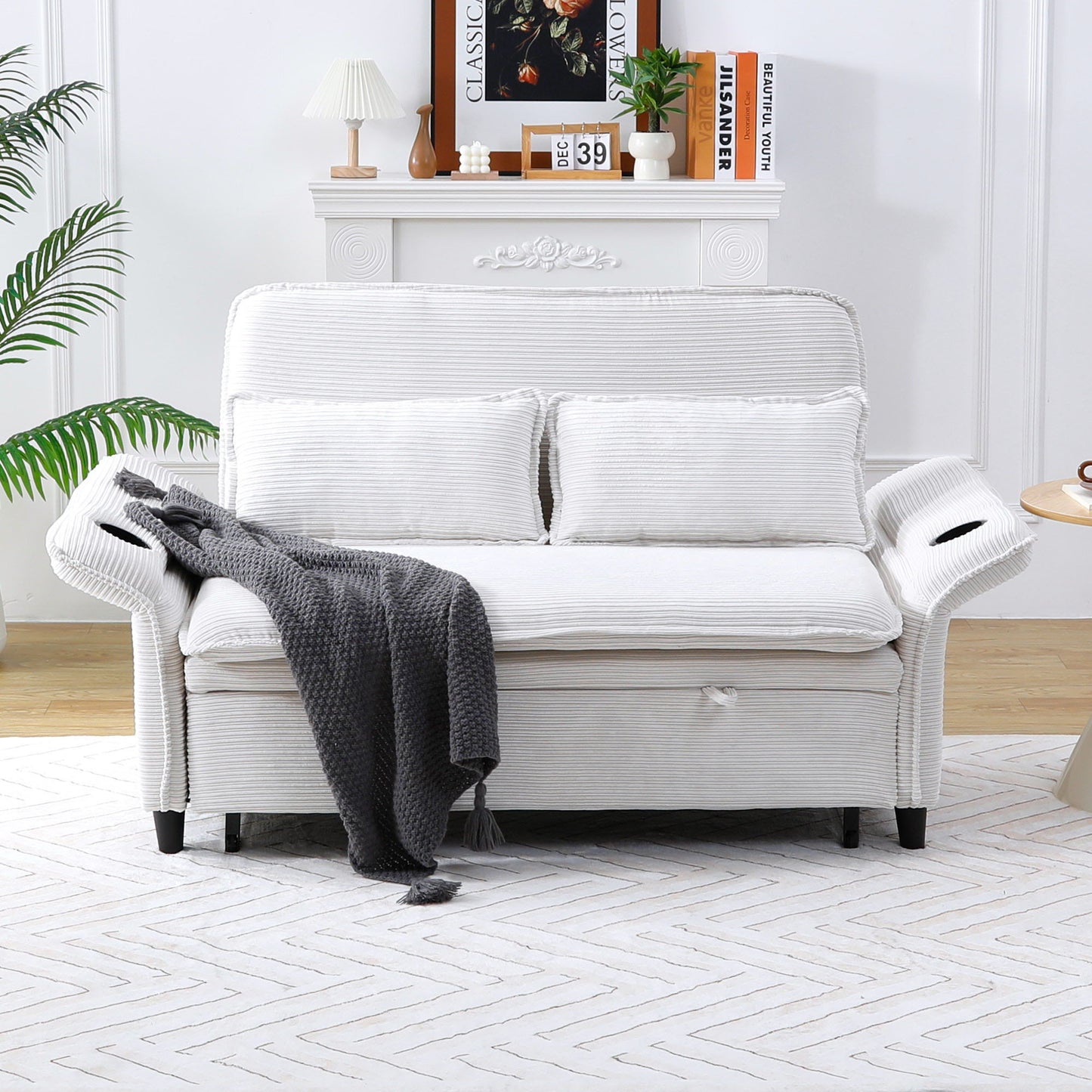 Modern Fabric Multi-Functional Sofa Bed With Adjustable Armrests And Backrests