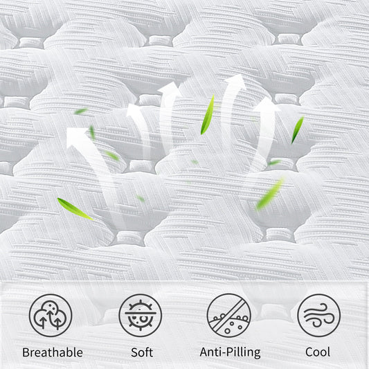 12" Hybrid Mattress Individual Pocket Spring, 7 Zoned Memory Foam