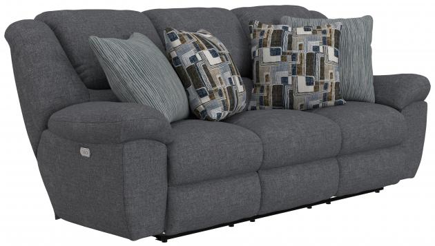 Catnapper Trifecta Power Sofa w/3 Recliners & Drop Down Table in Smoke