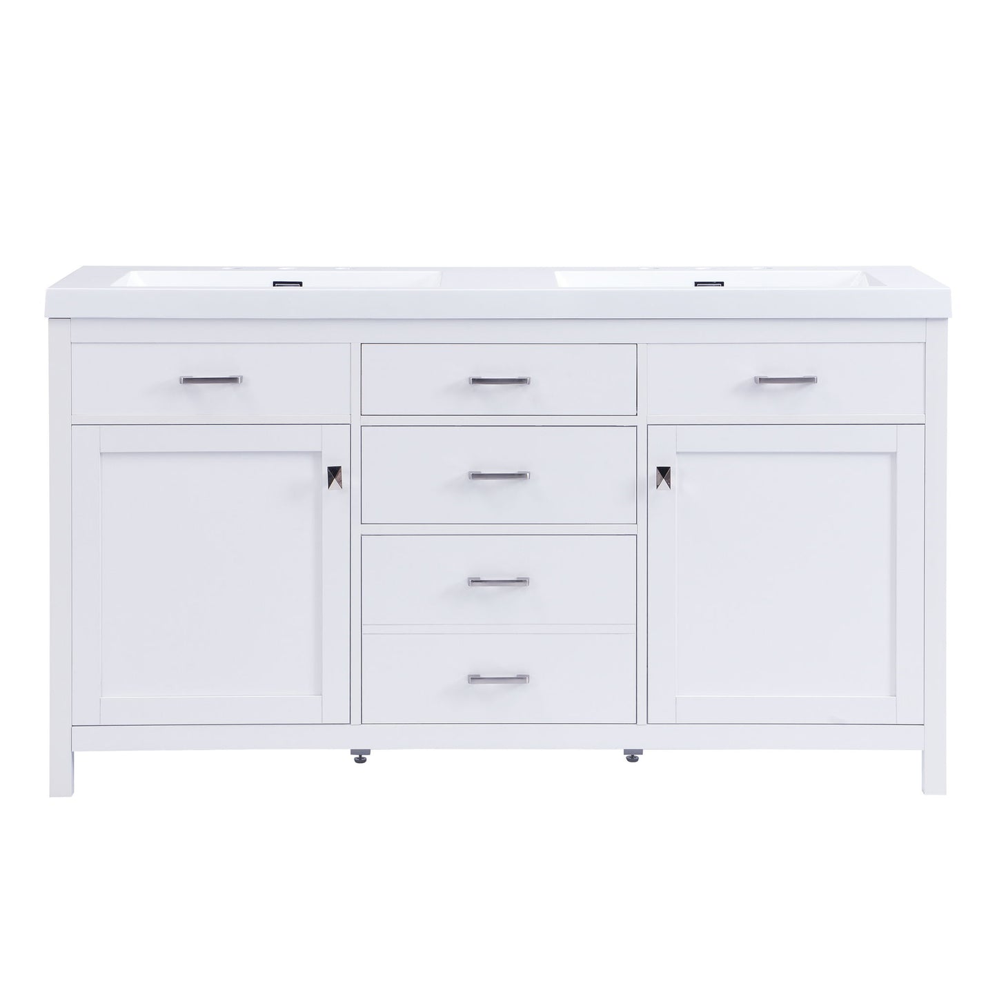 Double Sink Bathroom Vanity With Top, Soft Closing Doors & Drawers, Tip Out Drawer, 2 Cabinet Doors, Adjustable Shelf - White