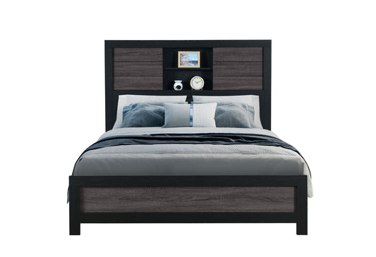 Lisbon - Queen Bed Siderail And Slats - Gray / Black