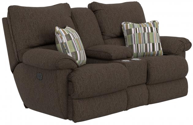 Catnapper Lenny Power Lay Flat Reclining Console Loveseat in Chocolate