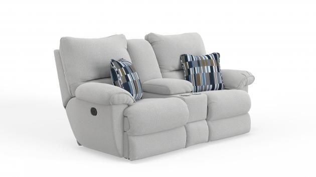 Catnapper Lenny Power Lay Flat Reclining Console Loveseat in Winter