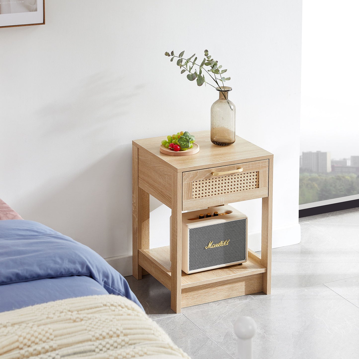 15.75" Rattan End Table With Drawer, Modern Nightstand, Side Table For Living Room, Bedroom