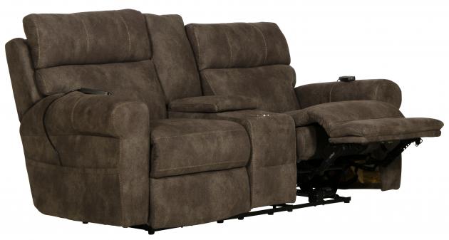 Catnapper Tranquility Power Headrest Power Lay Flat Reclining Console Loveseat w/Storage & Cupholders w/CR3 Heat/ Massage/Lumbar in Pewter