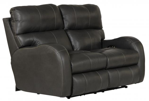 Catnapper Angelo Power Headrest Power Lay Flat Reclining Loveseat in Gunmetal