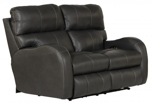 Catnapper Angelo Power Headrest Power Lay Flat Reclining Loveseat in Gunmetal