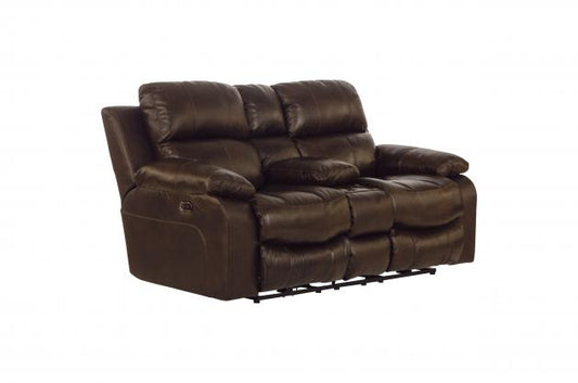 Catnapper Positano Power Reclining Console Loveseat w/Storage & Cupholders in Cocoa