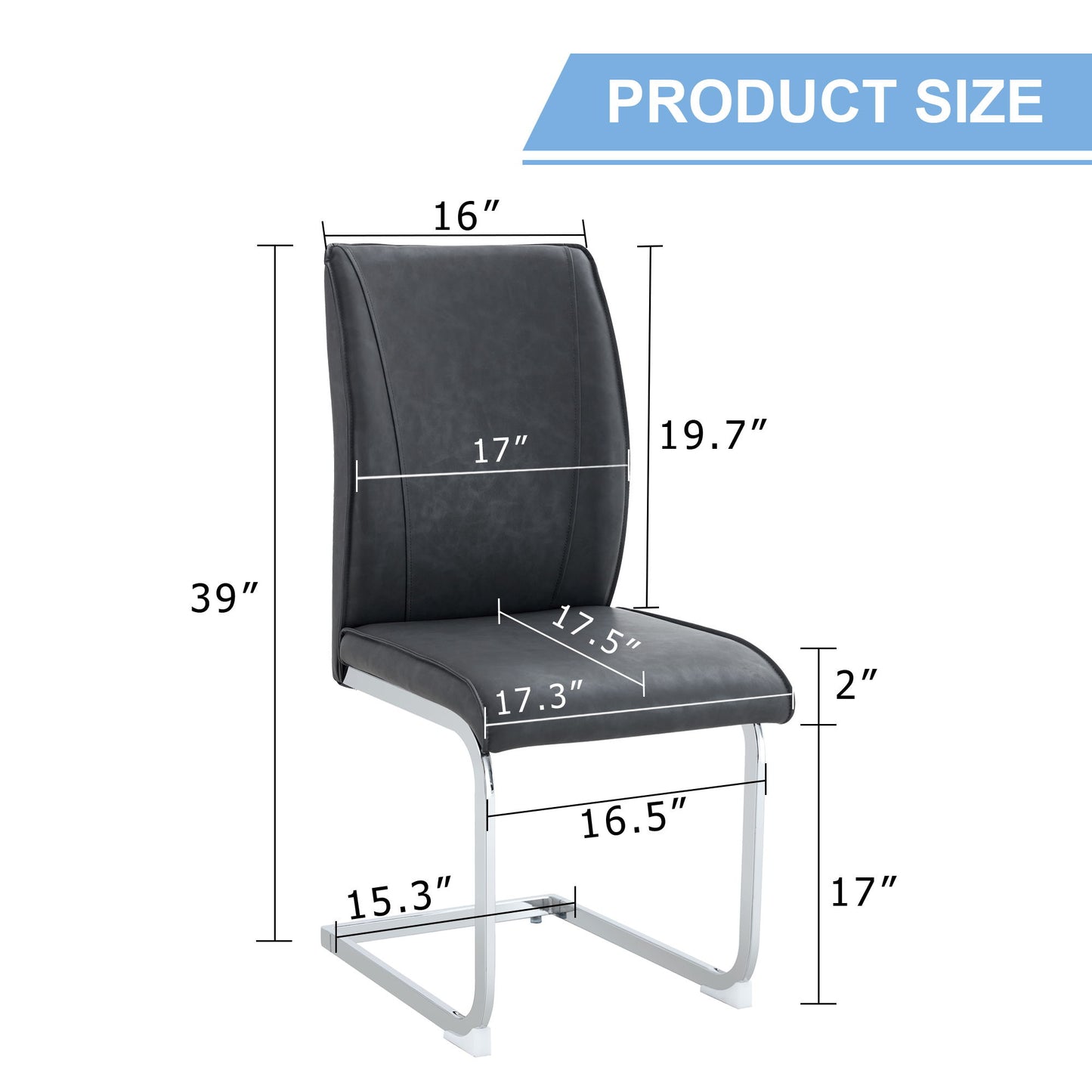 Luxury Simple Arch Chair (Set of 2) Dark High Resilience Dining Chair With Metal LegsMaterial - Dark Gray / Silver