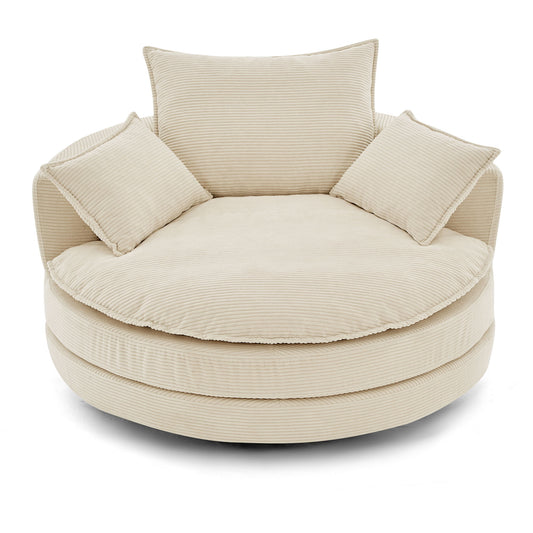 360° Swivel Accent Barrel Chair With Dual Layer Cushion And 3 Removable Pillows