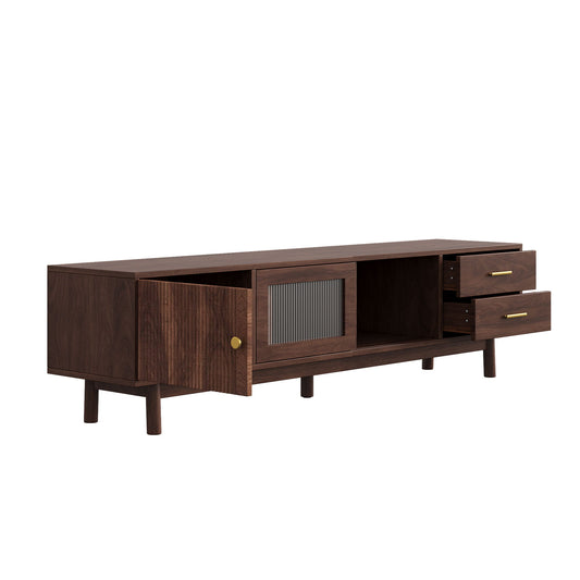 TV Stand With Sliding Doors And 2 Drawers For Living Room - Dark Brown