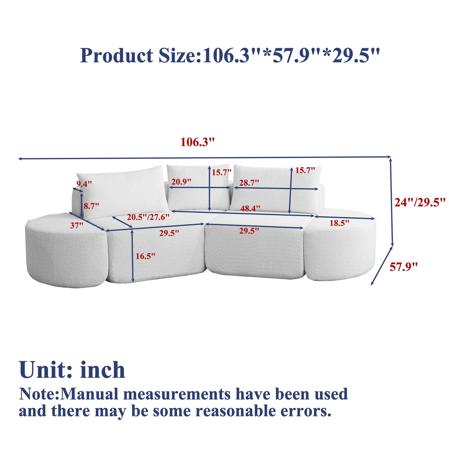 V - Shaped Modular Sofa Set With 3 Pillow