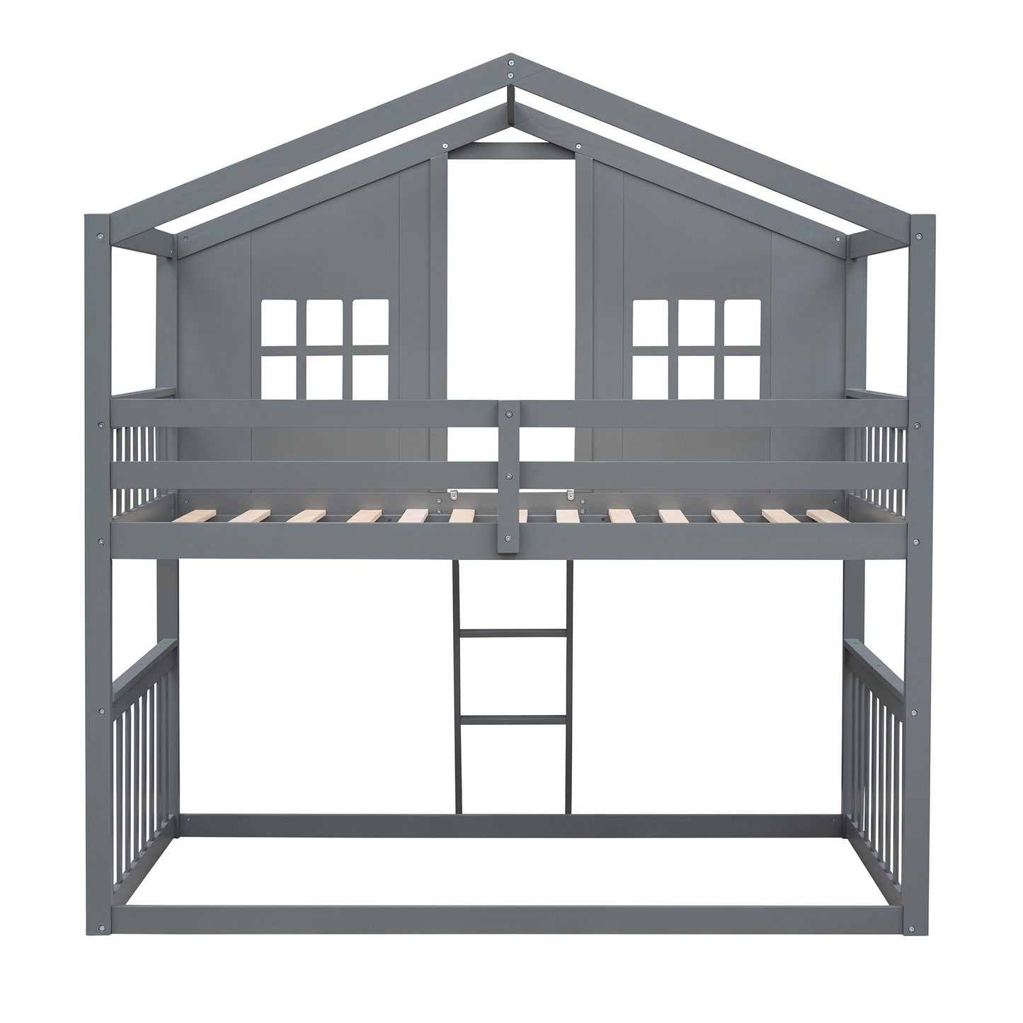 Twin Over Twin House Bunk Bed With Ladder, Wood Bed