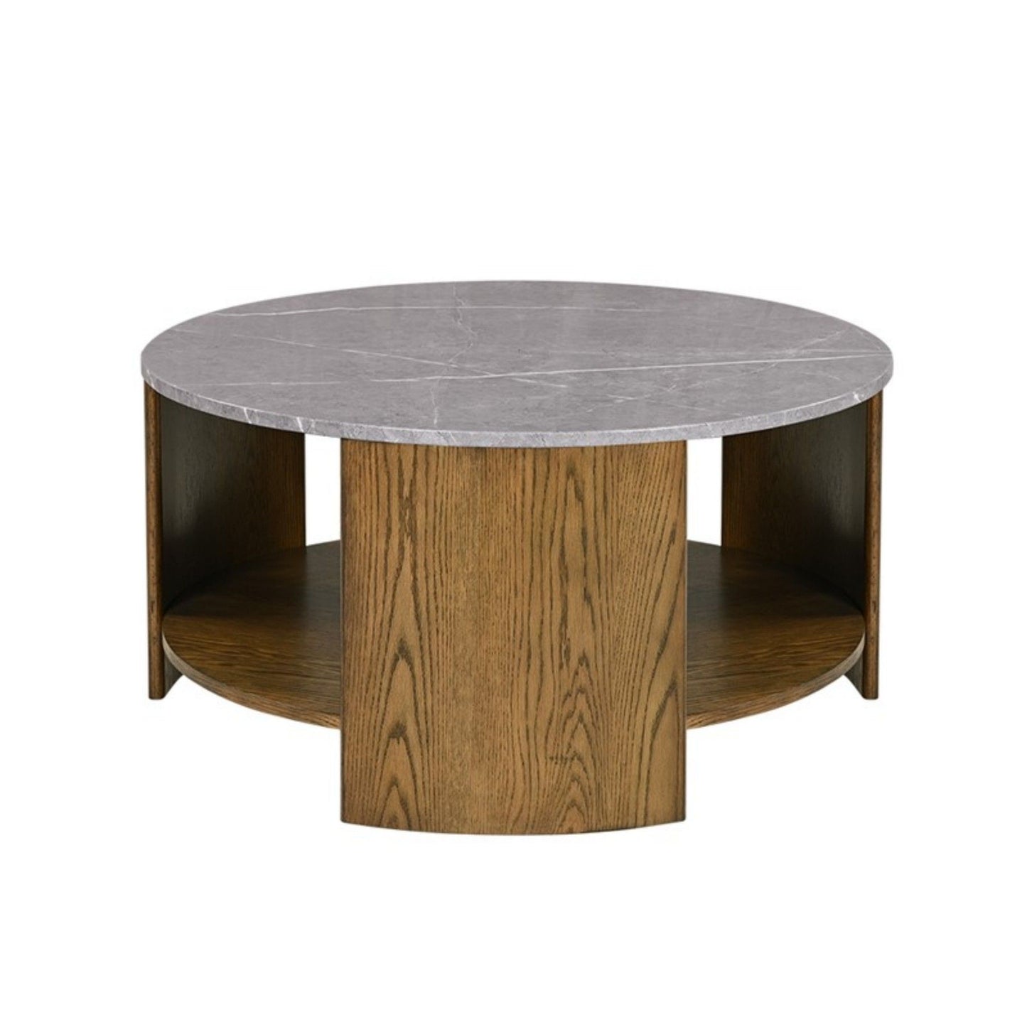 Keegan - Round Coffee Table With Shelf - Oak