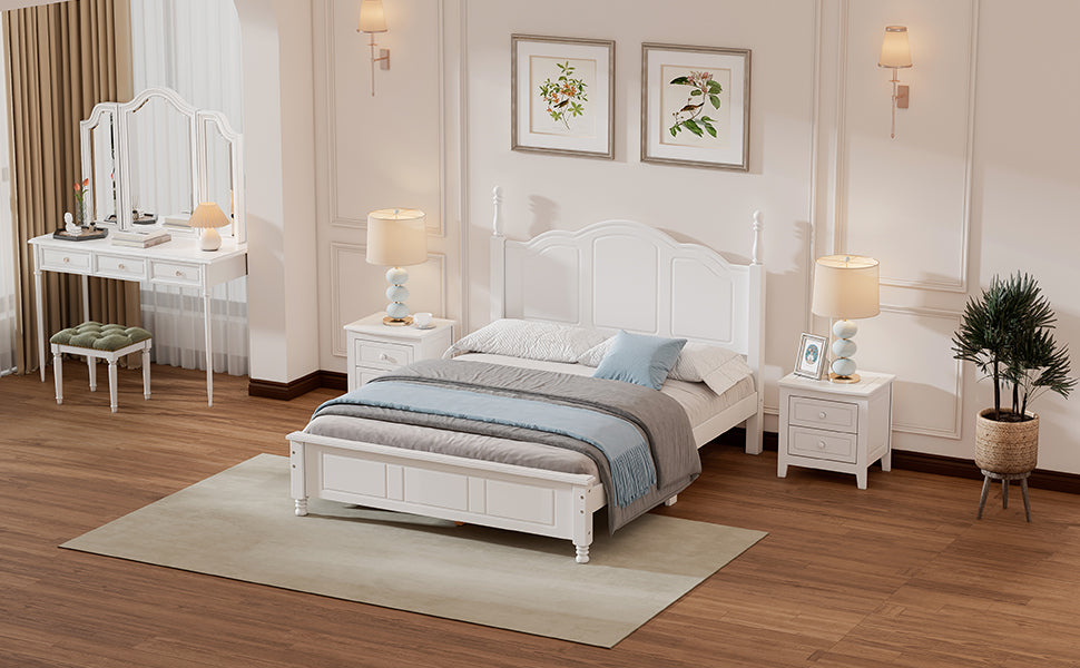 3-Pieces Bedroom Sets,Full Size Wood Platform Bed and Two Nightstands-White