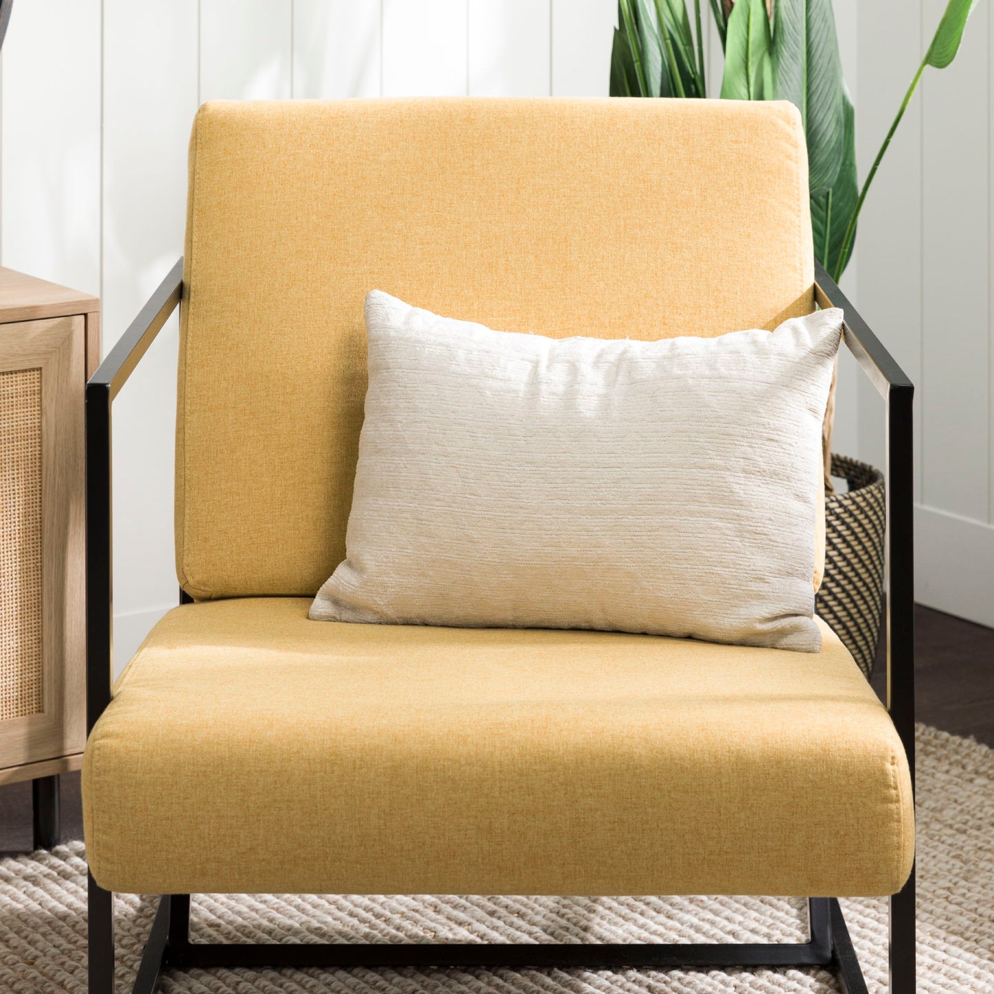 Modern Upholstered Chair With Metal Frame - Mustard