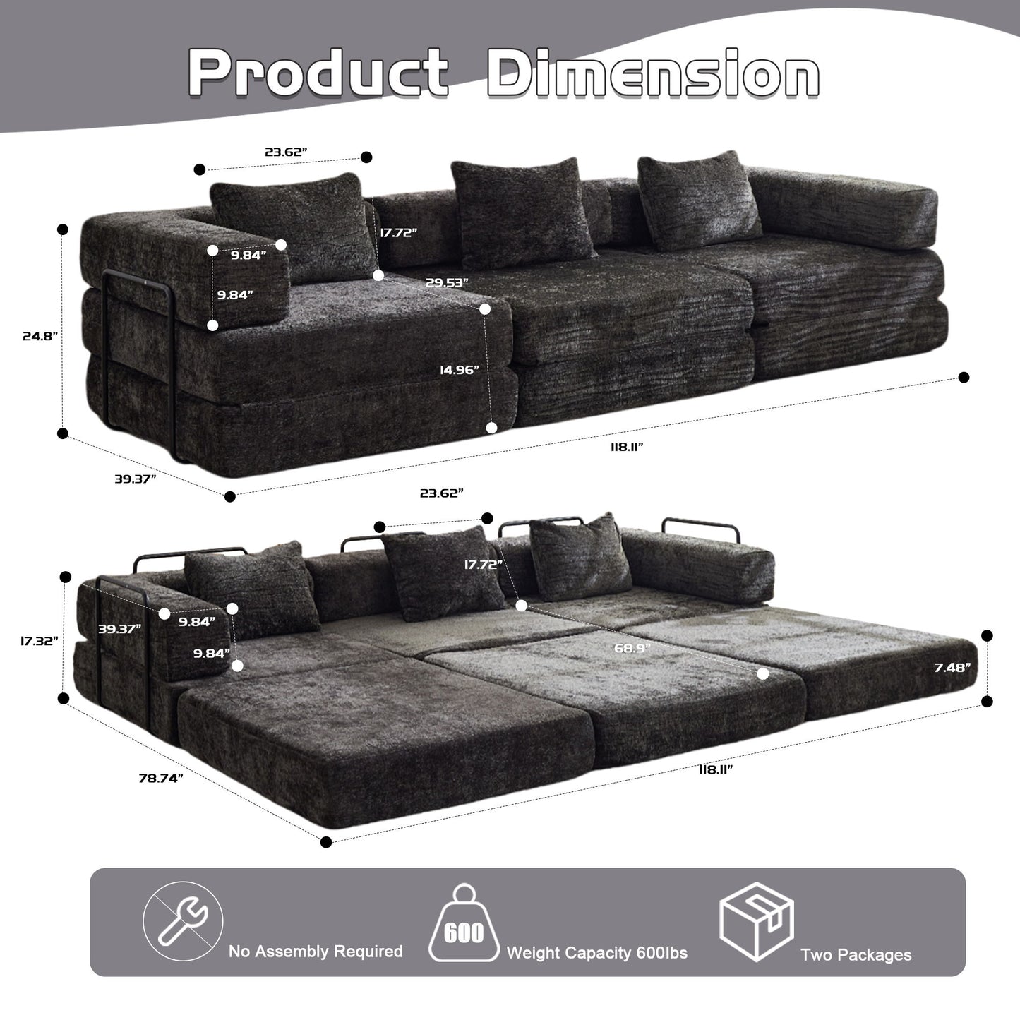 Convertible Floor Sofa Bed, Boneless Modular Sectional Sofa For Living Room