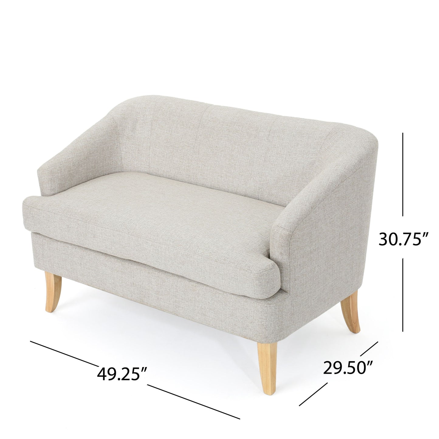 Mid Century Modern Loveseat With Polyester Upholstery And Birch Wood Frame - Beige