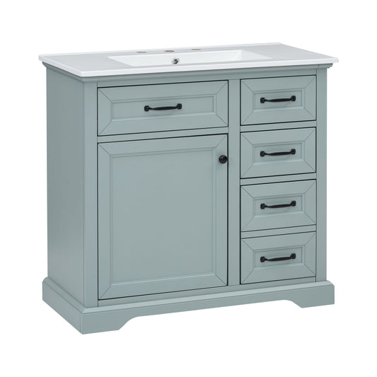 Bathroom Vanity With Sink, 2 Tip Out Drawers, Soft Close Hinges - Gray