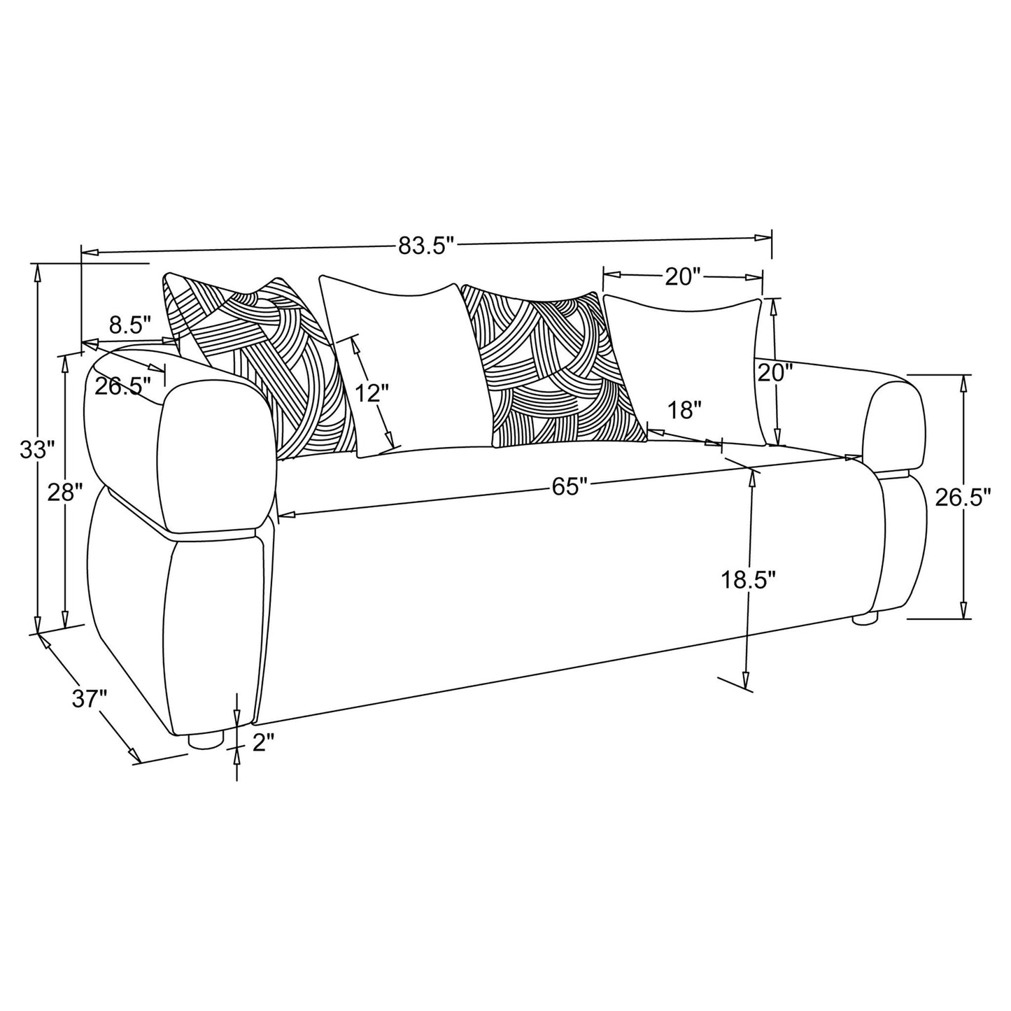 Ramsay - Round Arm Sofa - Beige