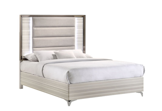 Zambrano - Queen Bed Headboard With LED - Light Gray / White